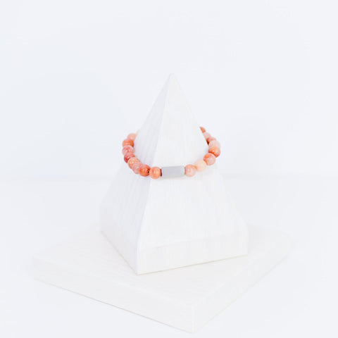 Beaded Stone Bracelet (Choose Turquoise, White Howlite, Tiger Eye, Pink Aventurine, or Rhodonite), 1 Total, Metal Blank #48