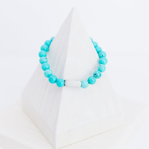 Beaded Stone Bracelet (Choose Turquoise, White Howlite, Tiger Eye, Pink Aventurine, or Rhodonite), 1 Total, Metal Blank #48