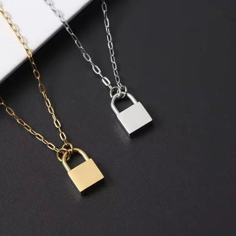 Petite Lock Pendant Necklace (Silver or Gold), 1 Total, Metal Blank #57