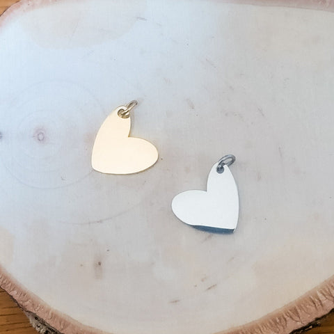 Small Angled Heart Charms with Attached Jump Rings (Silver or Gold), 5 Total, Metal Blank #41