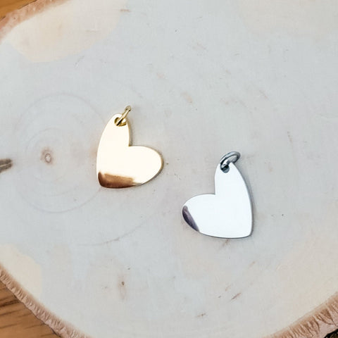 Small Angled Heart Charms with Attached Jump Rings (Silver or Gold), 5 Total, Metal Blank #41
