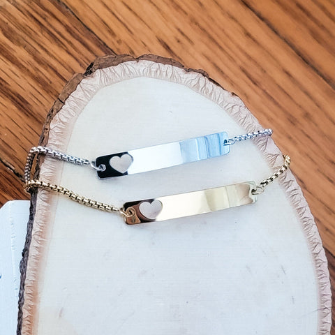 Heart Cutout Bar Bolo Bracelet (Silver or Gold), 1 Total, Metal Blank #50