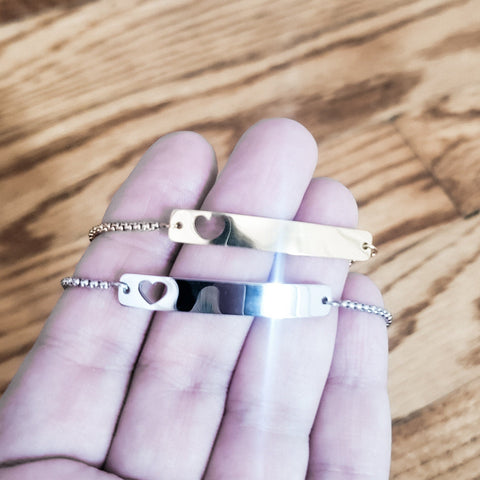 Heart Cutout Bar Bolo Bracelet (Silver or Gold), 1 Total, Metal Blank #50