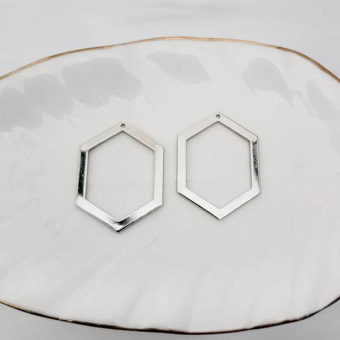 Silver Brass Open Hexagon 1-Hole Charm, 10 Pieces, Charm #104