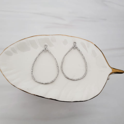 50mm Hammered Silver Teardrop Brass Charm with Double Hole, 10 Pieces, Charm #101