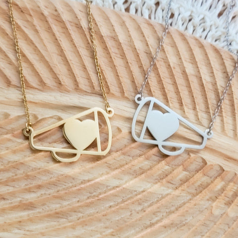 Large Cheer Megaphone Necklace (Silver or Gold), 1 Total, Metal Blank #63