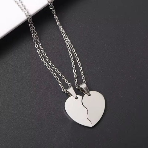 BFF Split Heart Necklace Set (Silver or Gold), 2 Total, Metal Blank #49