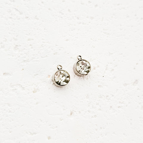 Silver Petite Rhinestone 6mm Circle Charm, 10 Pieces, Charm #25