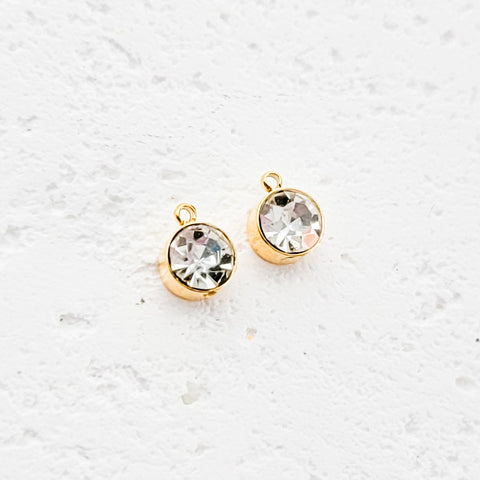 Gold Petite Rhinestone 6mm Circle Charm, 10 Pieces, Charm #29