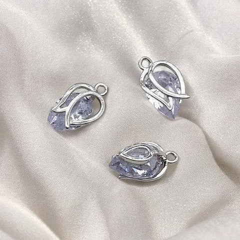 Silver Cubic Zirconia Tulip Charms, 10 Pieces, Charm #40