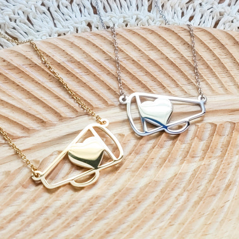 Large Cheer Megaphone Necklace (Silver or Gold), 1 Total, Metal Blank #63
