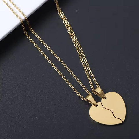 BFF Split Heart Necklace Set (Silver or Gold), 2 Total, Metal Blank #49