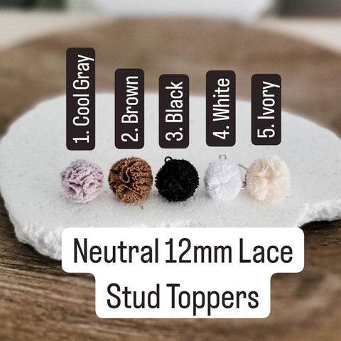 Neutral Lace 12mm Stud Topper (Choice of Color), 3 Pairs, Stud #129-133