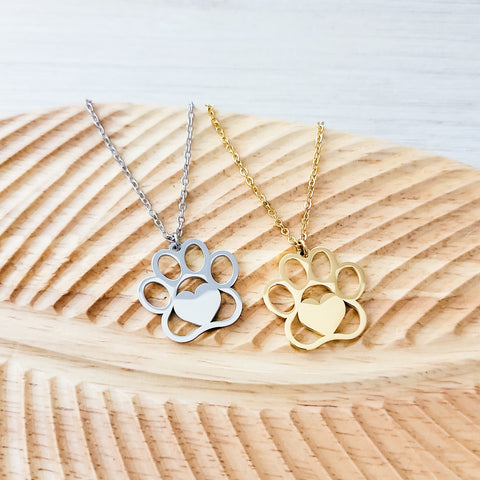Large Paw Print Necklace (Silver or Gold), 1 Total, Metal Blank #69