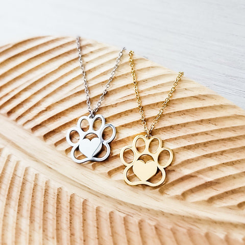 Large Paw Print Necklace (Silver or Gold), 1 Total, Metal Blank #69