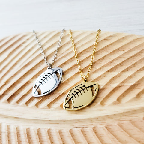 Football Pendant Necklace (Silver, Gold, or Black), 1 Total, Metal Blank #79