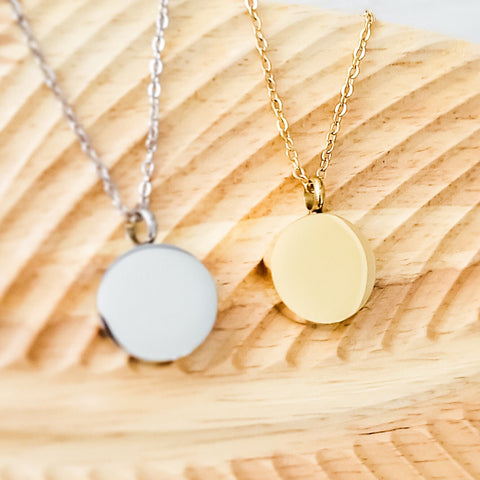 Circle Urn Memorial Necklace (Silver, Gold, or Rose Gold), 1 Total, Metal Blank #74