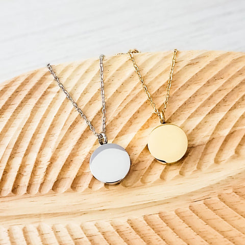 Circle Urn Memorial Necklace (Silver, Gold, or Rose Gold), 1 Total, Metal Blank #74