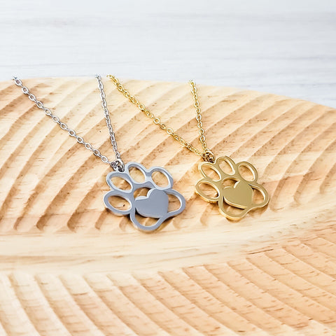 Large Paw Print Necklace (Silver or Gold), 1 Total, Metal Blank #69