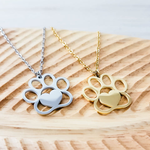 Large Paw Print Necklace (Silver or Gold), 1 Total, Metal Blank #69