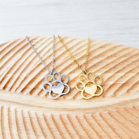 Large Paw Print Necklace (Silver or Gold), 1 Total, Metal Blank #69