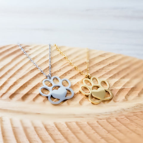 Large Paw Print Necklace (Silver or Gold), 1 Total, Metal Blank #69