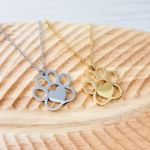 Large Paw Print Necklace (Silver or Gold), 1 Total, Metal Blank #69