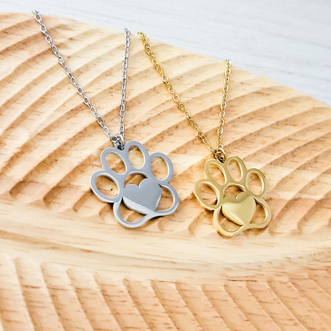Large Paw Print Necklace (Silver or Gold), 1 Total, Metal Blank #69