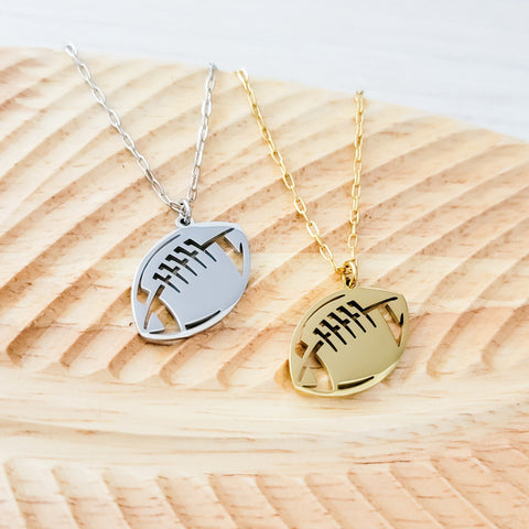 Football Pendant Necklace (Silver, Gold, or Black), 1 Total, Metal Blank #79