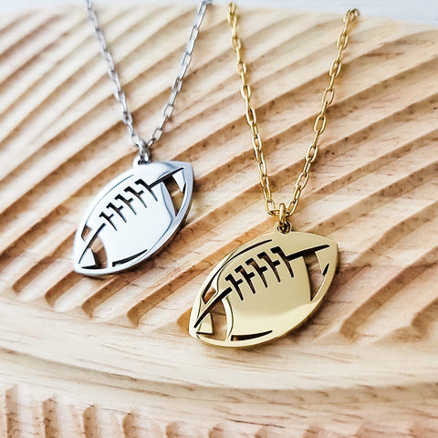Football Pendant Necklace (Silver, Gold, or Black), 1 Total, Metal Blank #79