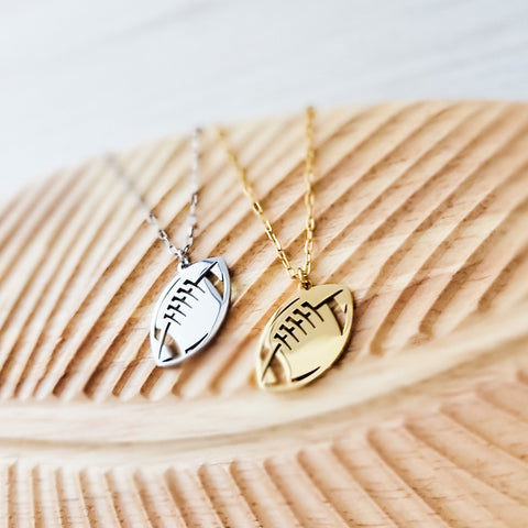 Football Pendant Necklace (Silver, Gold, or Black), 1 Total, Metal Blank #79