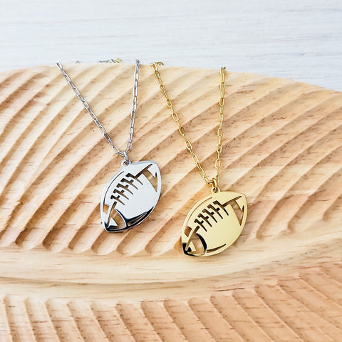 Football Pendant Necklace (Silver, Gold, or Black), 1 Total, Metal Blank #79