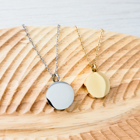 Circle Urn Memorial Necklace (Silver, Gold, or Rose Gold), 1 Total, Metal Blank #74