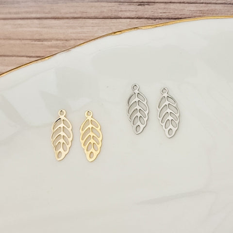 Petite Leaf Stainless Steel Charm (Choice of Silver or Gold), 20 Pieces, Charm #54