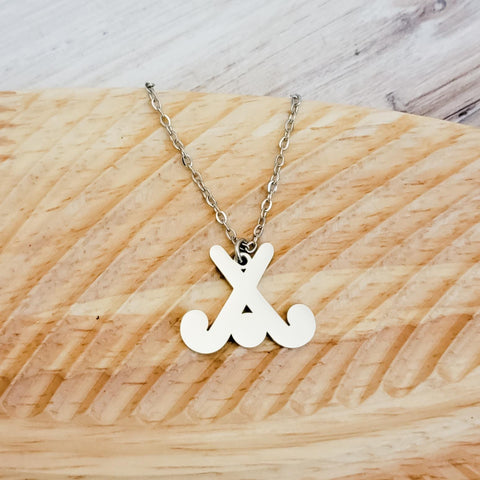 Field Hockey Pendant Necklace (Silver or Gold), Metal Blank #84