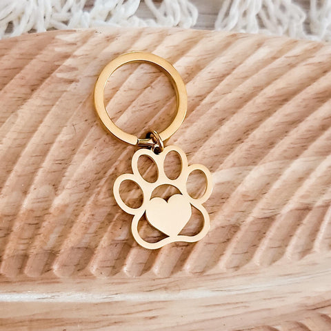 Paw Print Keychain (Silver or Gold), 1 Piece Total, Metal Blank #85
