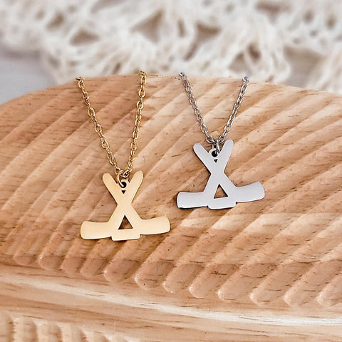 Ice Hockey Pendant Necklace (Silver or Gold), 1 Total, Metal Blank #86