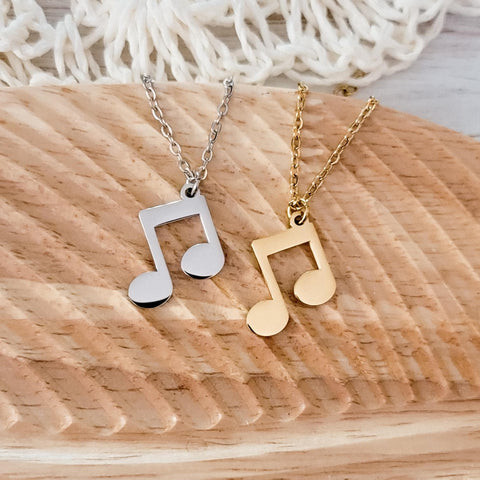 Regular Double Music Note Necklace (Silver or Gold), 1 Total, Metal Blank #87