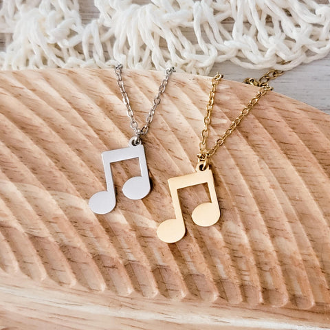 Regular Double Music Note Necklace (Silver or Gold), 1 Total, Metal Blank #87