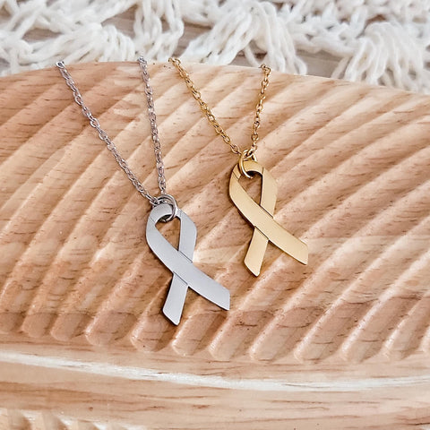 Awareness Ribbon Necklace (Silver or Gold), 1 Total, Metal Blank #89
