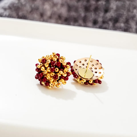 Maroon and Gold Mix 15mm Small Seed Bead Topper, 1 Pair, Seed Bead #63