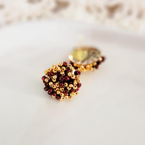 Maroon and Gold Mix 15mm Small Seed Bead Topper, 1 Pair, Seed Bead #63