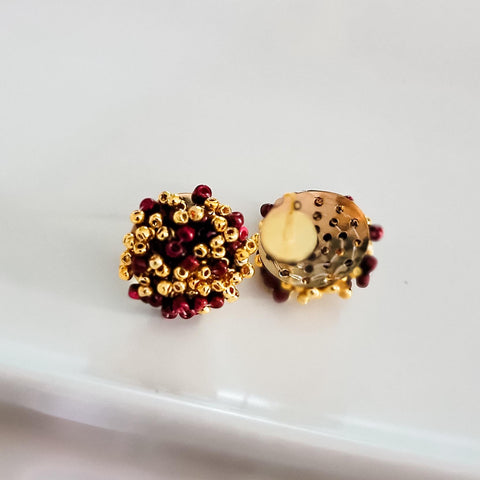 Maroon and Gold Mix 15mm Small Seed Bead Topper, 1 Pair, Seed Bead #63