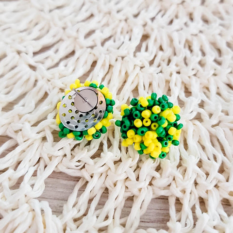 Kelly Green and Yellow Mix 15mm Small Seed Bead Topper, 1 Pair, Seed Bead #58