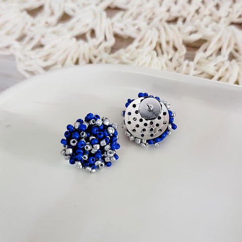 Royal Blue and Silver Mix 15mm Small Seed Bead Topper, 1 Pair, Seed Bead #75