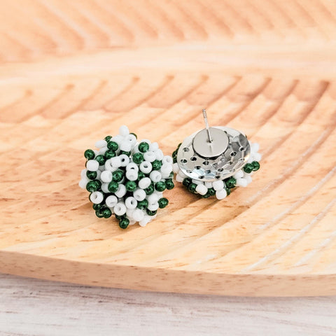 Emerald Green and White Mix 15mm Small Seed Bead Topper, 1 Pair, Seed Bead #81