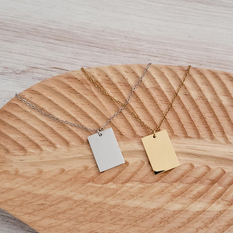Wide Rectangle Pendant Necklace (Silver, Gold, or Rose Gold), 1 Total, Metal Blank #62