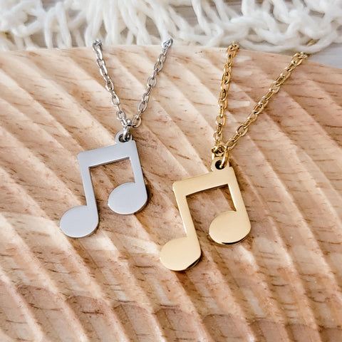 Regular Double Music Note Necklace (Silver or Gold), 1 Total, Metal Blank #87