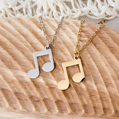Regular Double Music Note Necklace (Silver or Gold), 1 Total, Metal Blank #87