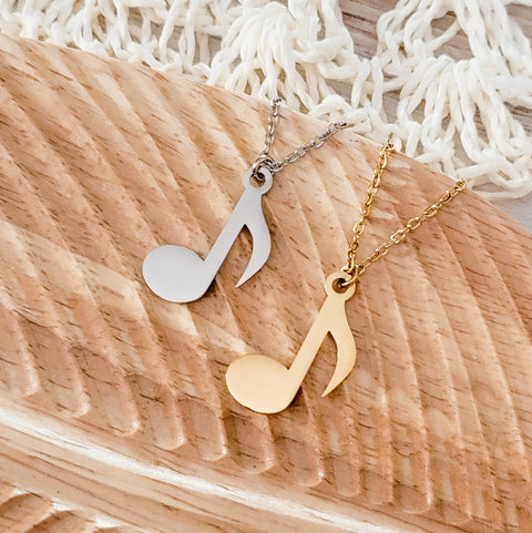 Single Music Note Necklace (Silver or Gold), 1 Total, Metal Blank #88
